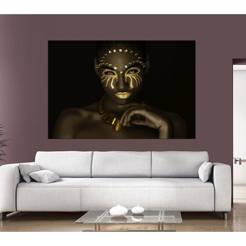Black And Gold Wall Decor African Woman Canvas Female Model Canvas African Wall Art Black Woman Print African Home Decor Bodypainting Canvas.jpg