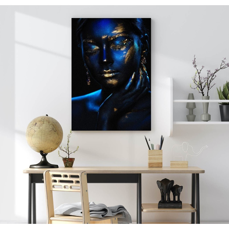 Blue Shining, African Woman Wall Art, African Woman Canvas Print, African American Decor ,African Wall Decor, Black Woman Body Painting Art.jpg
