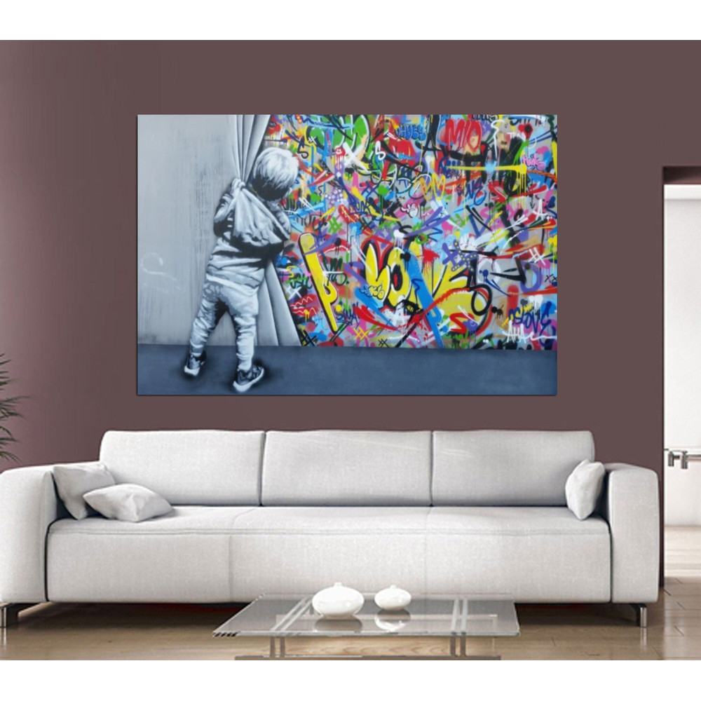 Child Banksy Canvas Wall Art, Banksy Child Canvas Art,Graffiti Canvas Paintings Arts,Graffiti Street Art,Living Room Decor,Modern Wall Decor.jpg
