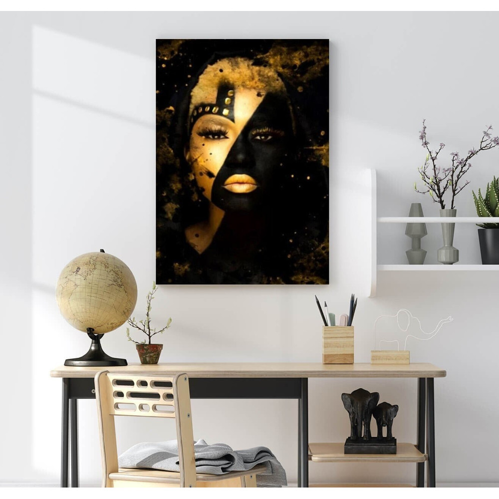 Golden and Black Woman Wall Art, Golden and Black Woman Canvas Print, African American Art Wall Decors, Golden and Black Woman Home Decors 1.jpg