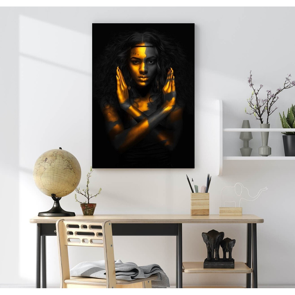 Golden and Black Woman Wall Art, Golden and Black Woman Canvas Print, African American Art Wall Decors, Golden and Black Woman Home Decors 2.jpg