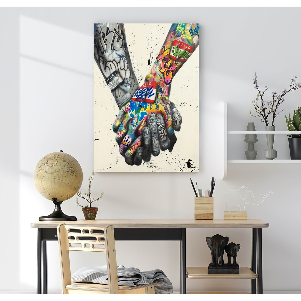 Graffiti Love Sign Hands Canvas, Banksy Wall Art, Graffiti Canvas Painting, Hands Canvas Print, Trendy Wall Art, Love Sign Canvas Decor.jpg