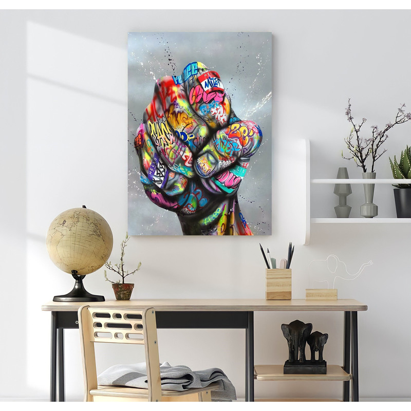 Graffiti Tattoo Punch Hands Poster, Banksy Wall Art, Graffiti Canvas Painting, Hands Canvas Print, Trendy Wall Art, Tattoo Hand Canvas Decor.jpg