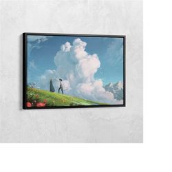 howls moving castle print, japanese anime canvas, studio