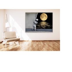 banksy full moon behind the curtain poster/canvas wall