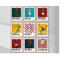 9 soccer players posters bundle, printable football prints,