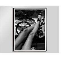 high heels in classic car print, feminist poster,