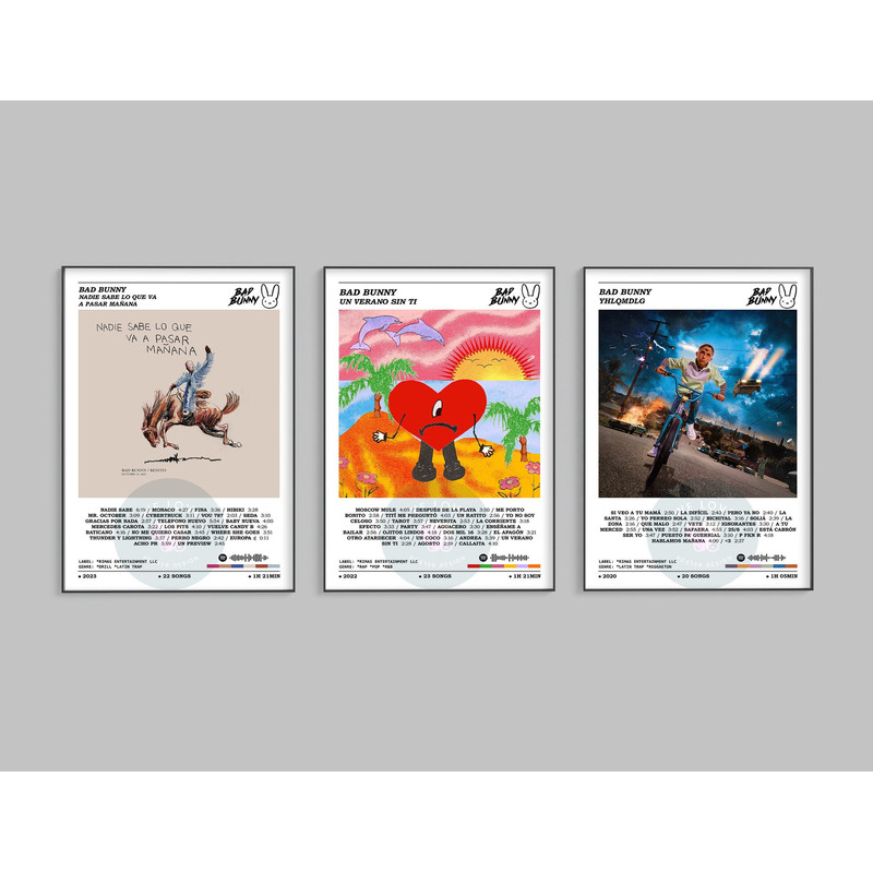 Set Of 3 Bad Bunny Poster Bad Bunny Poster Album Cover Poster Album Print Music Print Home Wall Decor Music Gift Gift Idea 1.jpg