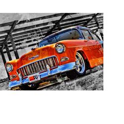 1955 chevy bel air hot rod canvas print,
