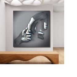 hand chained canvas, father and son painting, silver