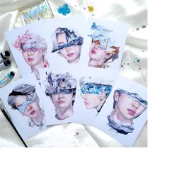bts watercolor wall art, k-pop canvas, print, poster,