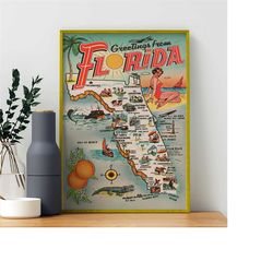 florida tourism tourist map vintage travel poster |