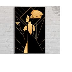 female portrait in art deco | gold black