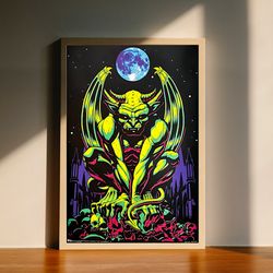 gargoyle watch nonflocked blacklight canvas poster, wall art decor, home decor, no frame