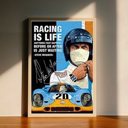 vintage racing travel steve mcqueen racing auto canvas poster, wall art decor, home decor, no frame