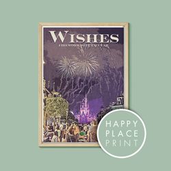 wishes firework spectacular retro poster, disney print, walt disney world poster, magic kingdom, orlando, florida, disne