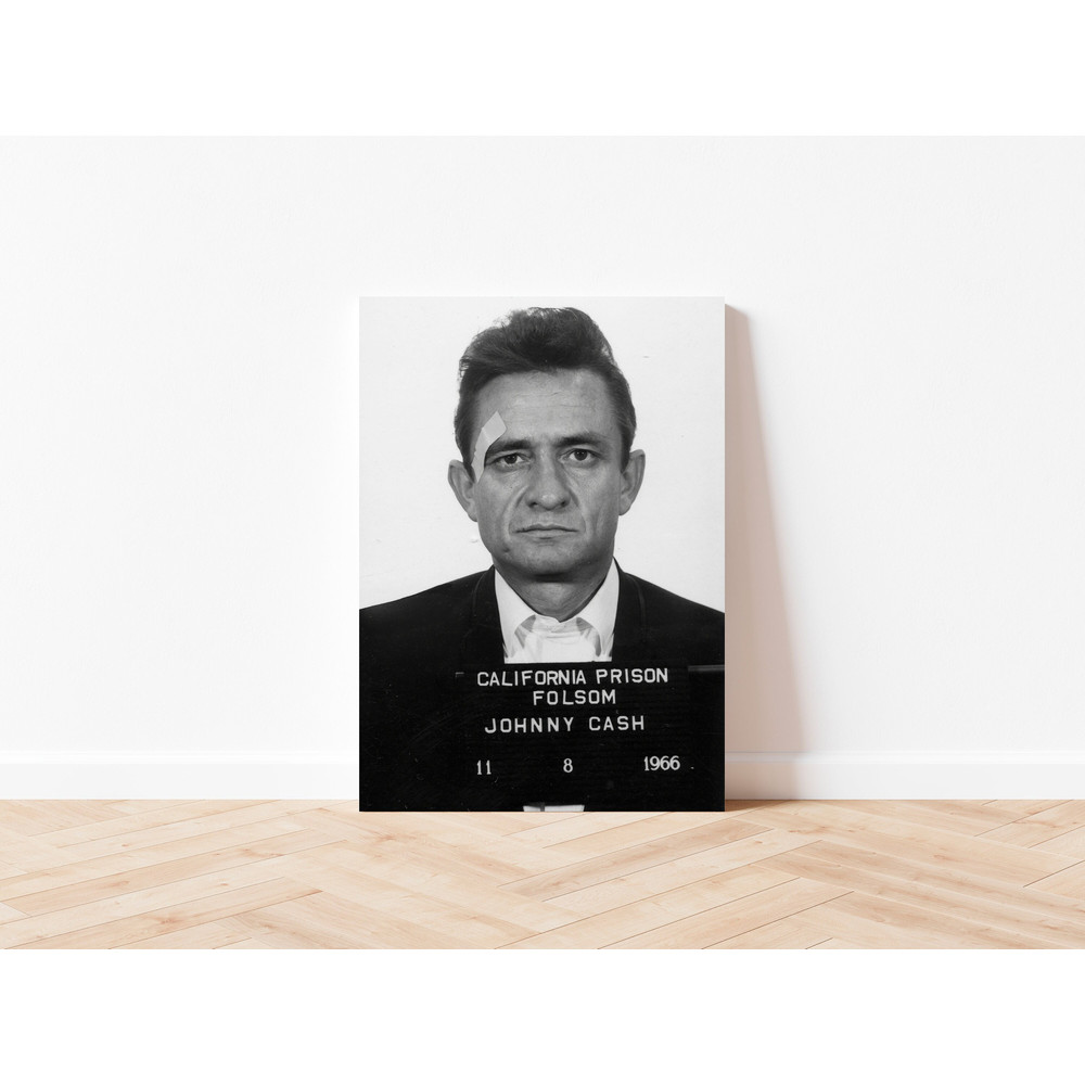 Johnny Cash Mugshot Poster Iconic Country Music Singer Print Black & White Vintage Celebrity Photography Canvas Framed Retro Wall Art Decor.jpg