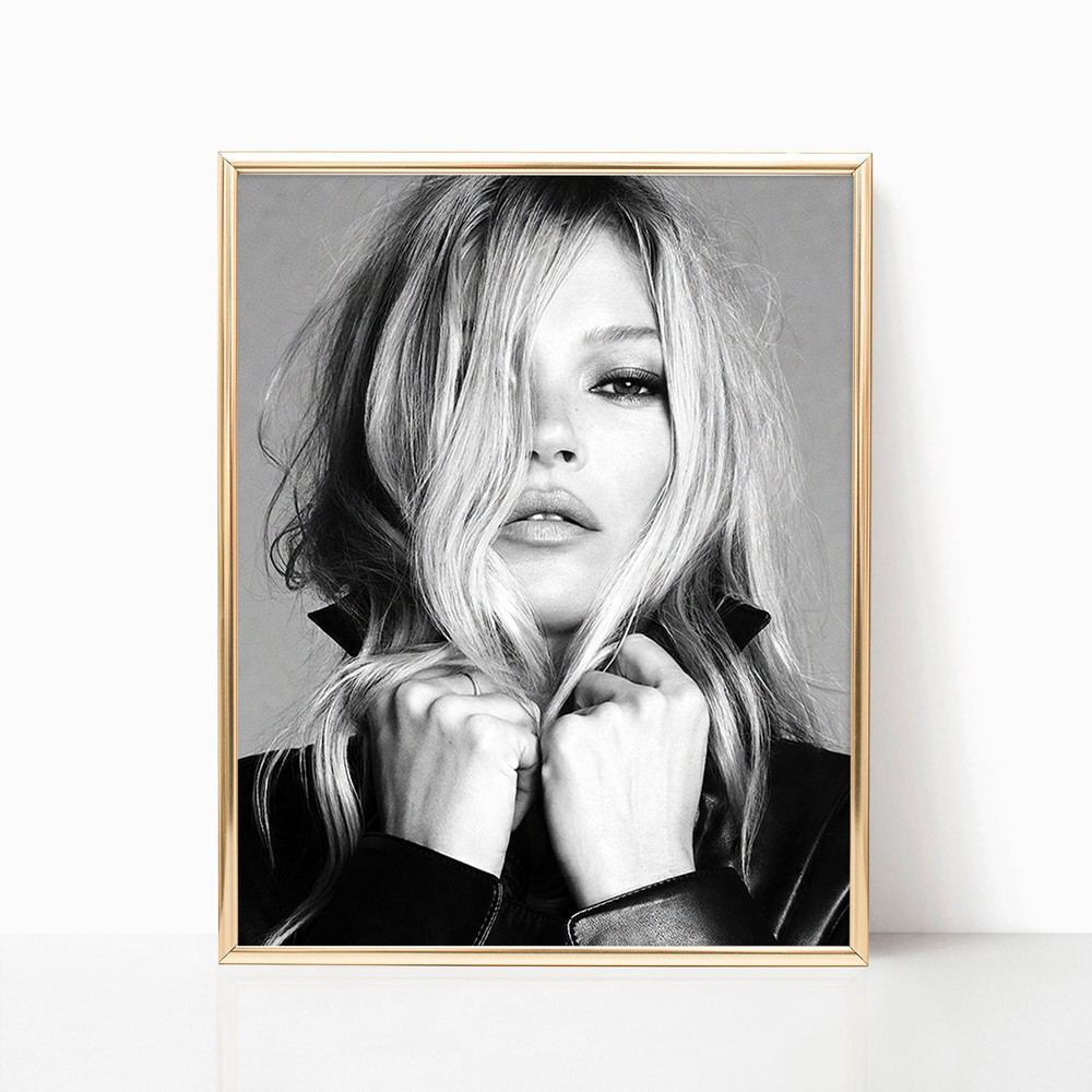 Kate Moss Black & White Portrait Vintage Retro Photography Celebrity Fashion Girls Room Wall Art Decor Feminist Poster Canvas Framed Printed.jpg