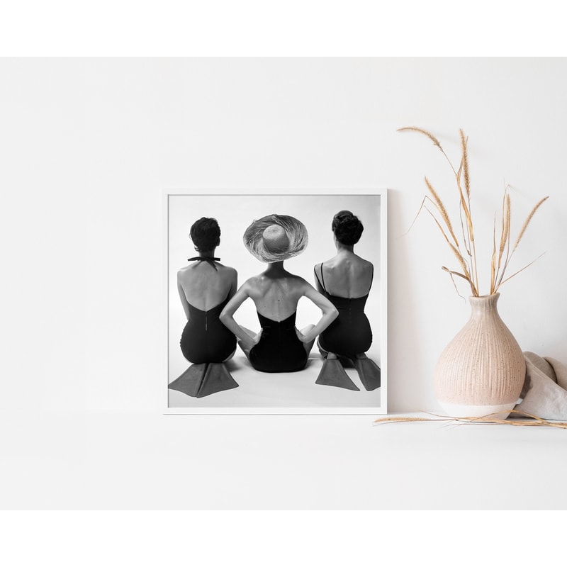 Ladies' Swimwear 1959s Pool Beach Timeless Fashion Print Black & White Vintage Retro Photography Trendy Wall Art Poster Canvas Frame Printed.jpg