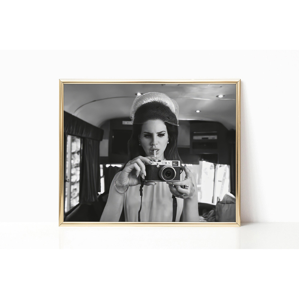 Lana Del Rey Merch Print Singer Music Poster Black and White Retro Vintage Camera Photography Canvas Framed Feminist Trendy Wall Art Decor.jpg