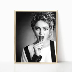 Madonna Queen of Pop Print Singer Music Poster Black and White Retro Vintage Camera Photography Canvas Framed Feminist T