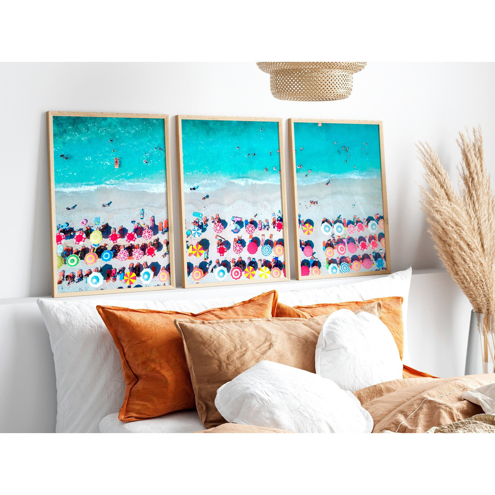 Ocean Waves Set of 3 Pastel California Retro Summer Photography Soft Coastal Wall Art Decor Canvas Framed Printed Boho Tropical Sea Water.jpg