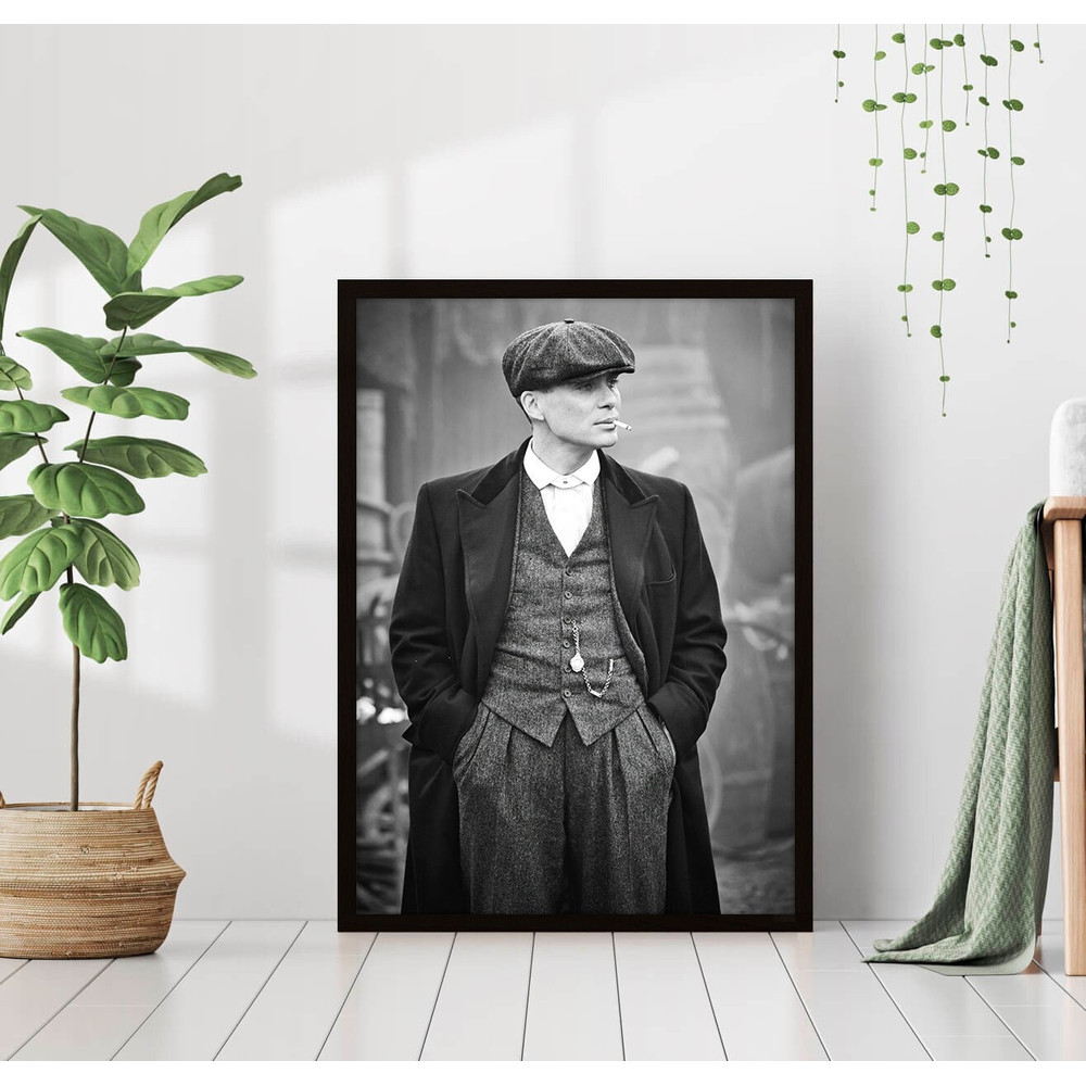 Peaky Blinders Smoking Black & White Photography Vintage Thomas Shelby TV Series Canvas Framed Bar Pub Tavern Wall Art Decor Poster Printed.jpg
