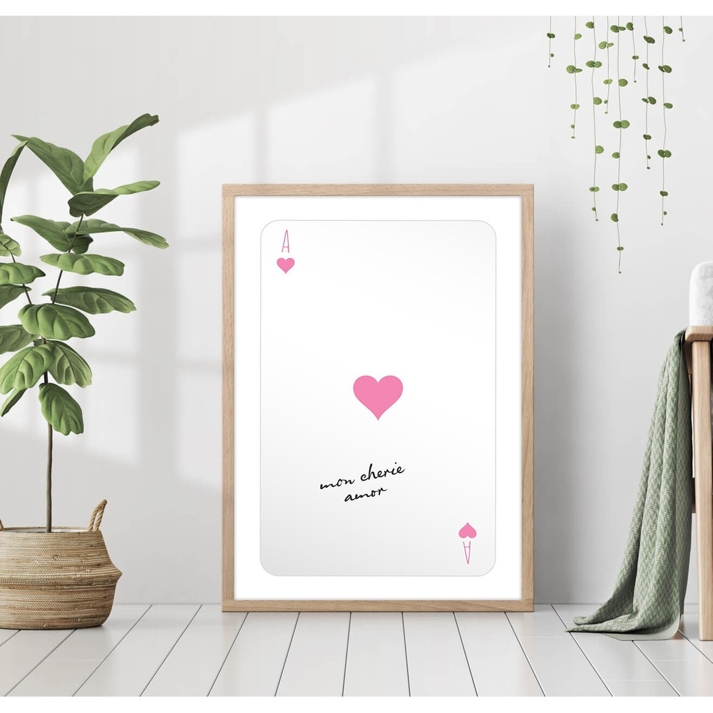 Pink Ace Playing Card Quote Print Retro Heart Poster Fashion Party Canvas Framed Printed Preppy Lucky Poker Trendy Funky Bar Cart Wall Art.jpg