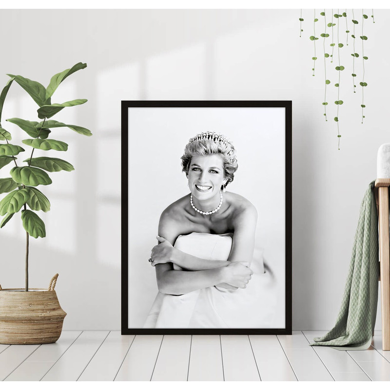 Princess Diana Spencer Poster Black and White Retro Vintage Fashion Photography The Crown Canvas Frame Printed British Royal Trendy Wall Art.jpg