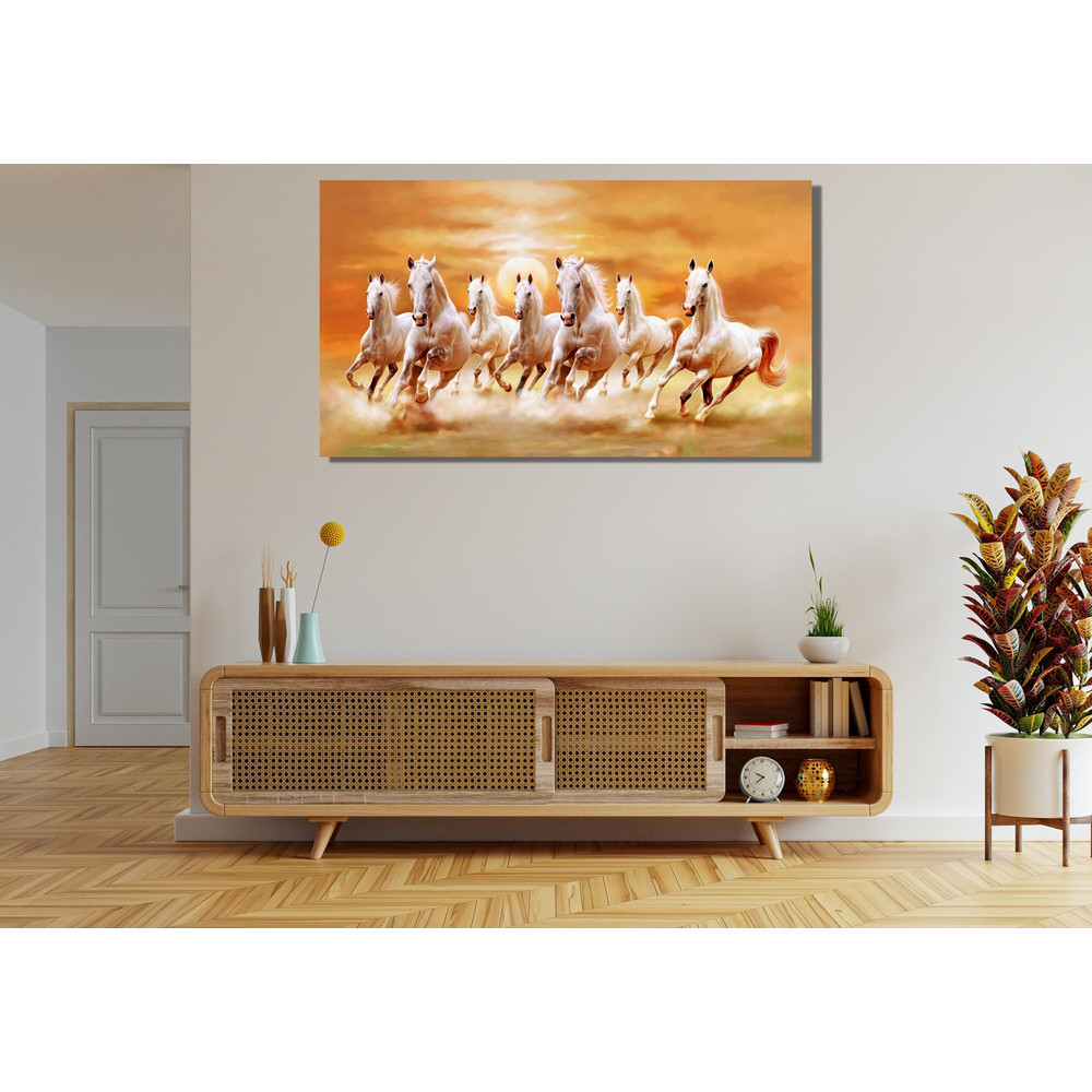 7 Running Horses Ready To Hang Canvas, Seven Running White Horse Animals Canvas Print, Horse Wall Art, Colorful Print Canvas Print Canvas 1.jpg
