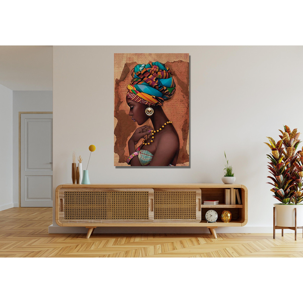 African Woman Illustration Ready To Hang Canvas, Golden Beauty Wall Art, African Art, Afro American Canvas Wall Art, African Woman Gold Lip.jpg