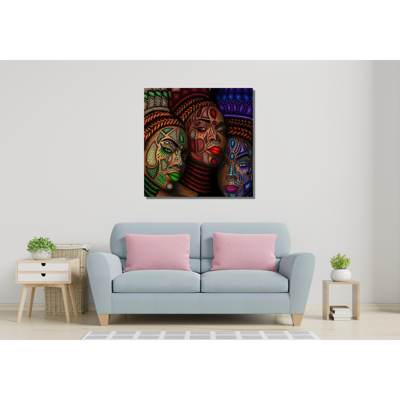 African Women Ready To Hang Canvas, African Woman, Colourful Make-Up Woman Print on Canvas, African Women in Black,African American Wall Art.jpg