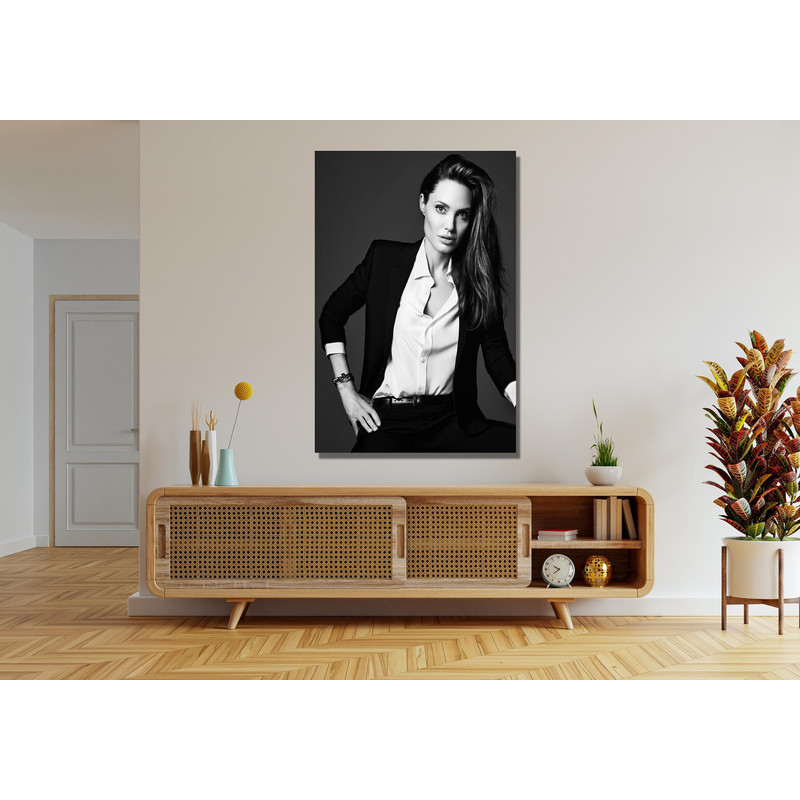 Angelina Jolie Ready To Hang Canvas,Angelina Jolie Print, Black And White,Wall Art Living Room,Decor Art,Famous Woman,Angelina Jolie Poster.jpg