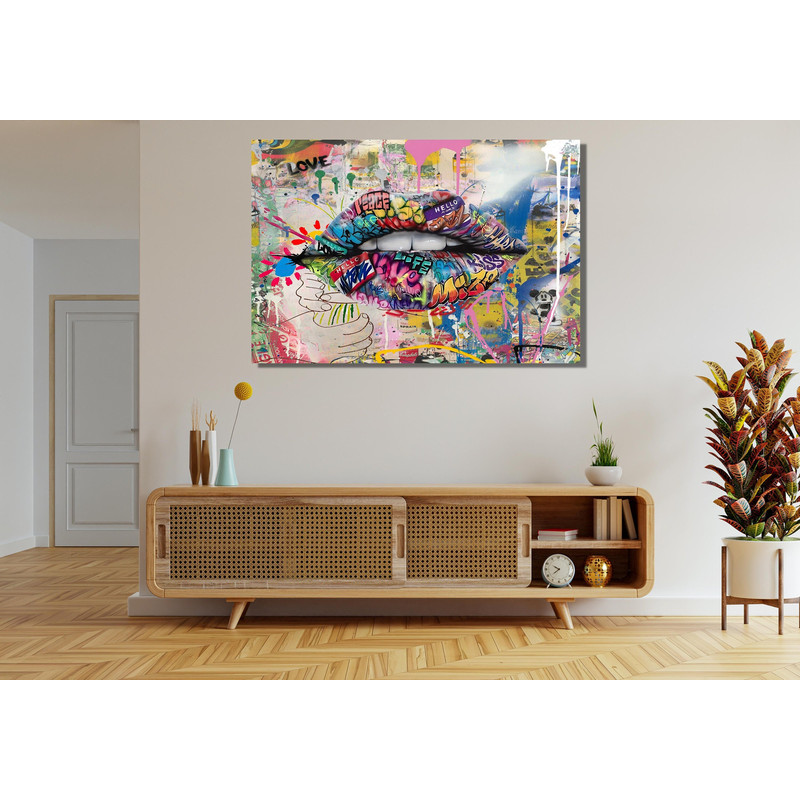 Banksy Teeth Lips Street Graffiti Ready To Hang Canvas,Banksy Print,Pop Art Print,Graffiti Wall Art,Street Art Print,Lips Print,Lips Poster.jpg