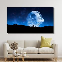 blue death star ready to hang canvas,starwars death star canvas wall art,return of the jedi star wars landscape,starwars