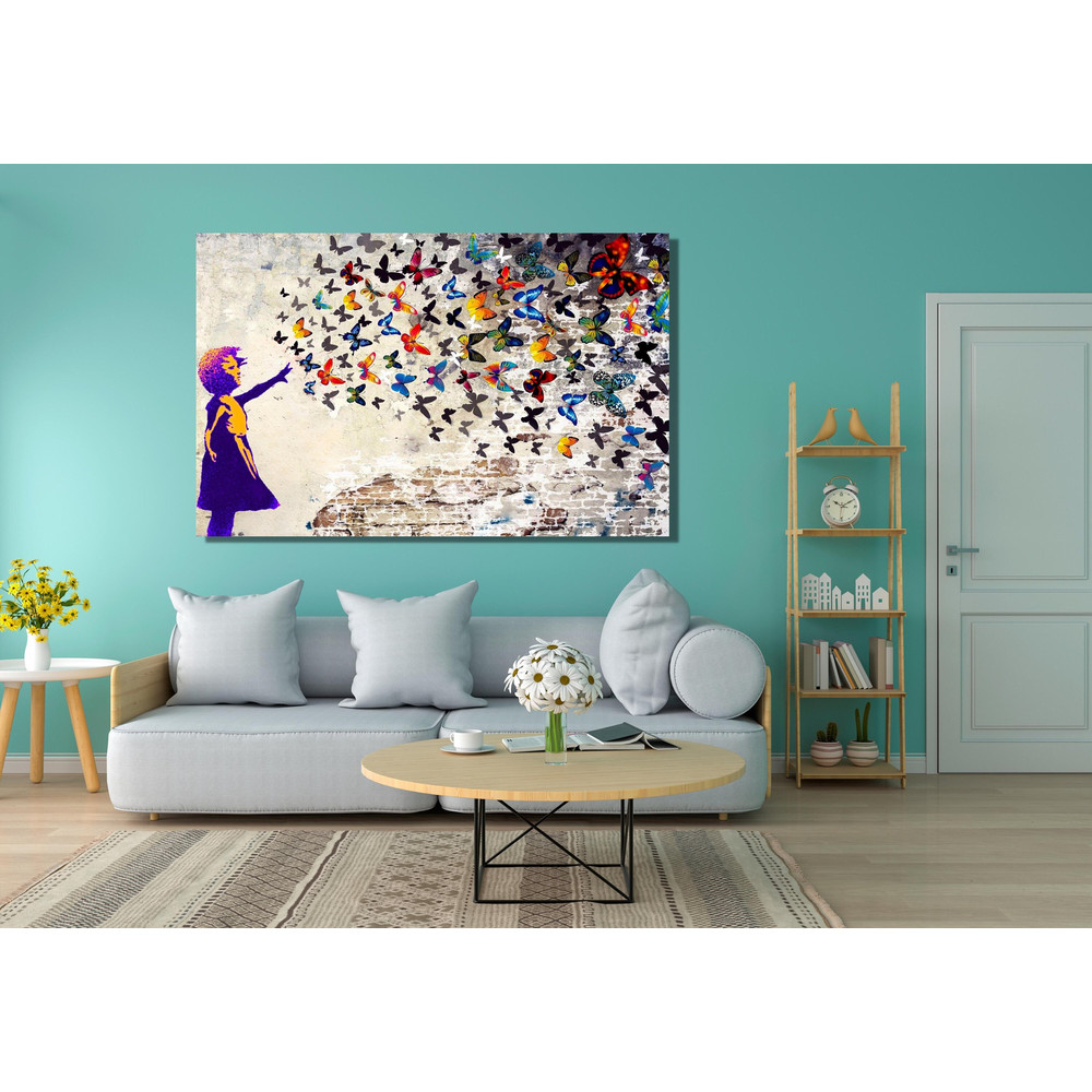 Butterfly Girl Suicide Ready To Hang Canvas, Banksy Head Shot, Canvas Wall Art, Graffiti Print, Banksy Street Art, Banksy Art, Banksy Girl.jpg