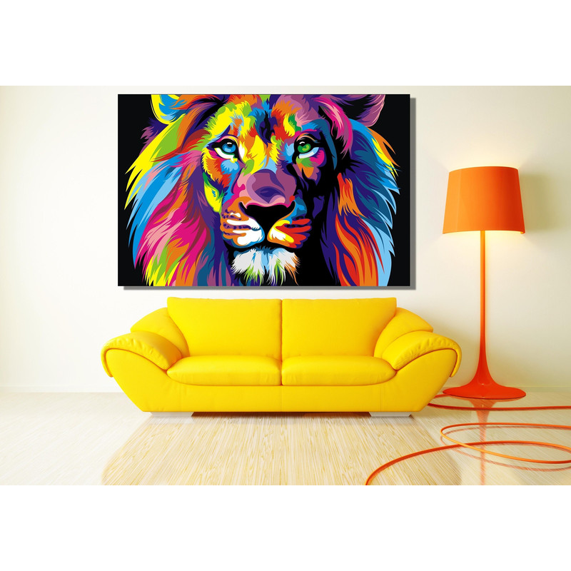 Colorful Abstract Lion Ready To Hang Canvas, Lion Wall Art Canvas, Wall Decor, Home Decor Wall Art, Lion Portrait Colorful Art, Wildlife Art 1.jpg