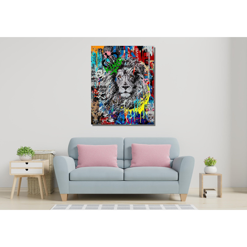 Colorful Abstract Lion Ready To Hang Canvas, Lion Wall Art Canvas, Wall Decor, Home Decor Wall Art, Lion Portrait Colorful Art, Wildlife Art.jpg