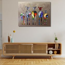 colorful zebra ready to hang canvas,banksy zebra print,zebra canvas, banksy zebra art,colorful zebra wall art,banksy can