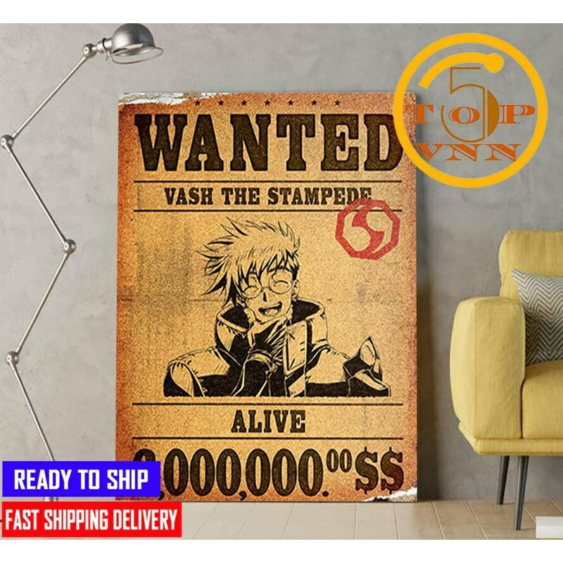 Wanted Vash The Stampede Alive 6000000 Trigun Home Decoration Poster Canvas.jpg