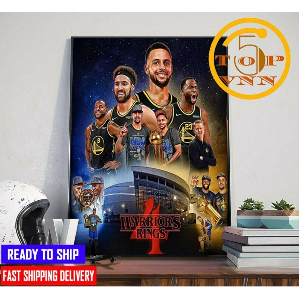 Warriors Rings 4 Champs NBA Finals Championship Style Stranger Things 4 Poster Canvas.jpg