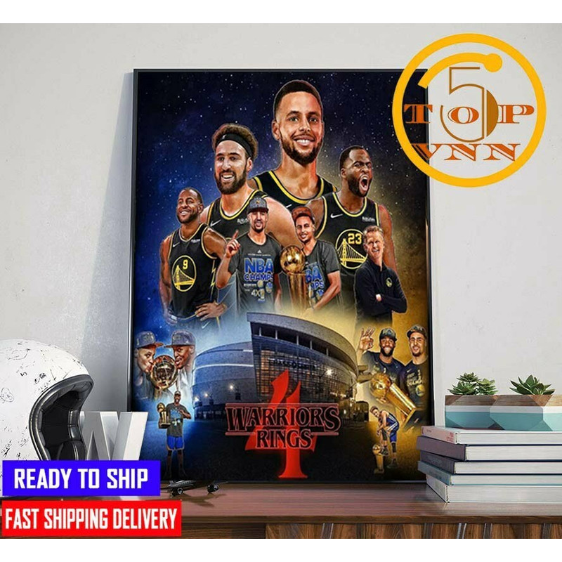 Warriors Rings 4 Champs NBA Finals Championship Style Stranger Things 4 Poster Canvas.jpg
