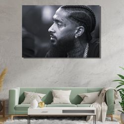 nipsey hussle ready to hang canvas,nipsey hussle art canvasportrait with hat chain  tattooamerican rapper,nipsey hussle