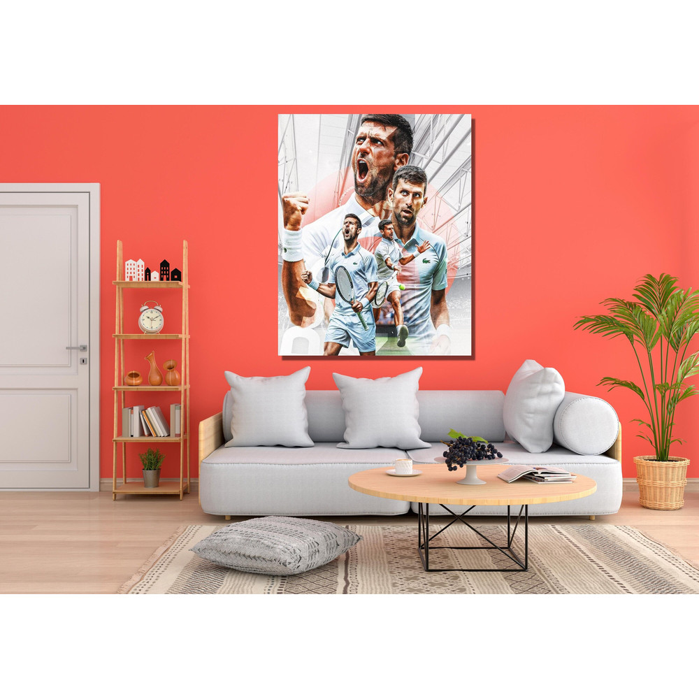 Novak Djokovic Ready To Hang Canvas, A Photo Collage of Tennis Legend Novak Djokovic, Painting Sports Art, Man Cave Decor, Tennis Fan Gift.jpg