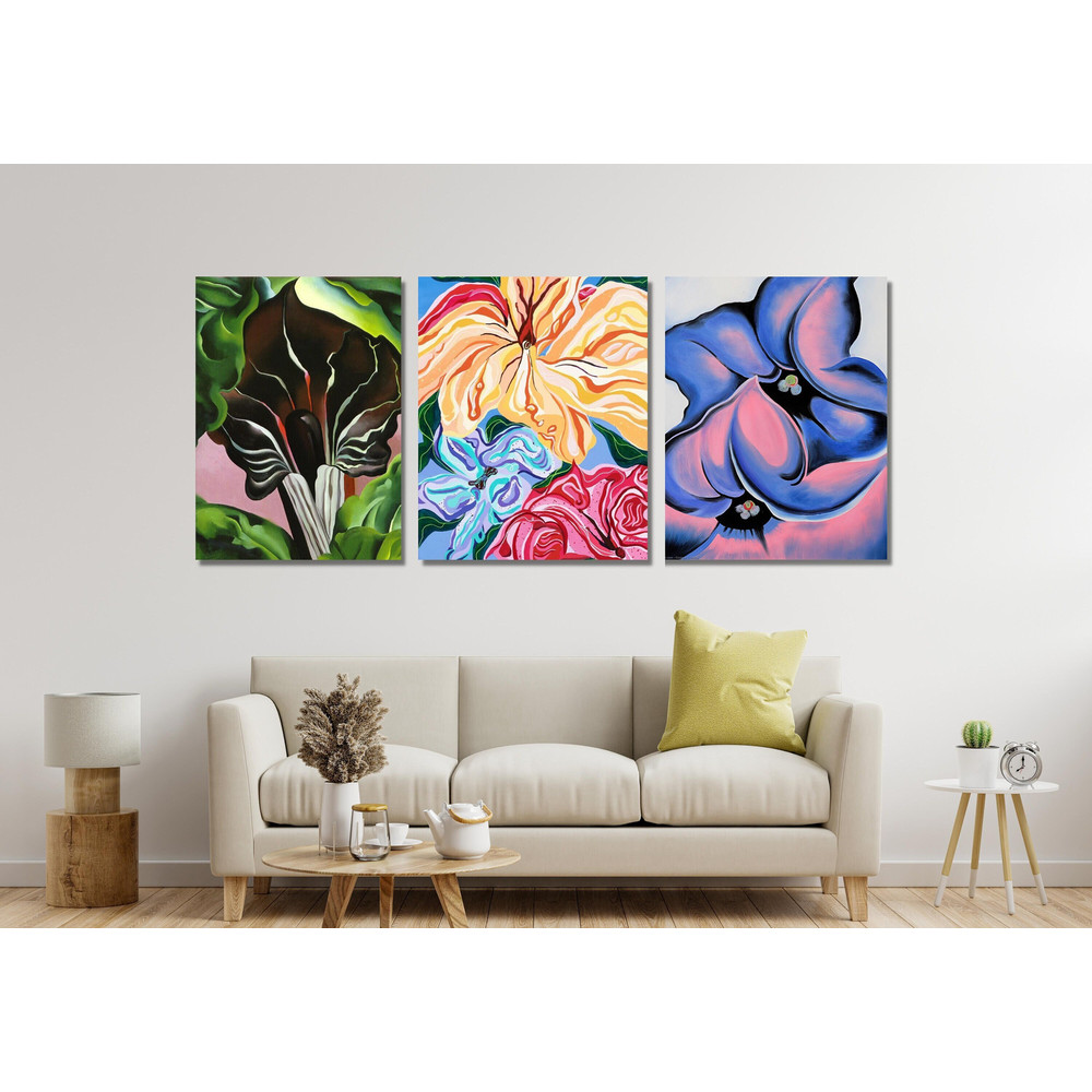 O'keeffe Colorful Flowers Set of 3 Ready To Hang Canvas,O'keeffe Art Gallery,Okeeffe Colorful Flowers Set Of 3 Poster,Okeeffe Colorful Decor 1.jpg