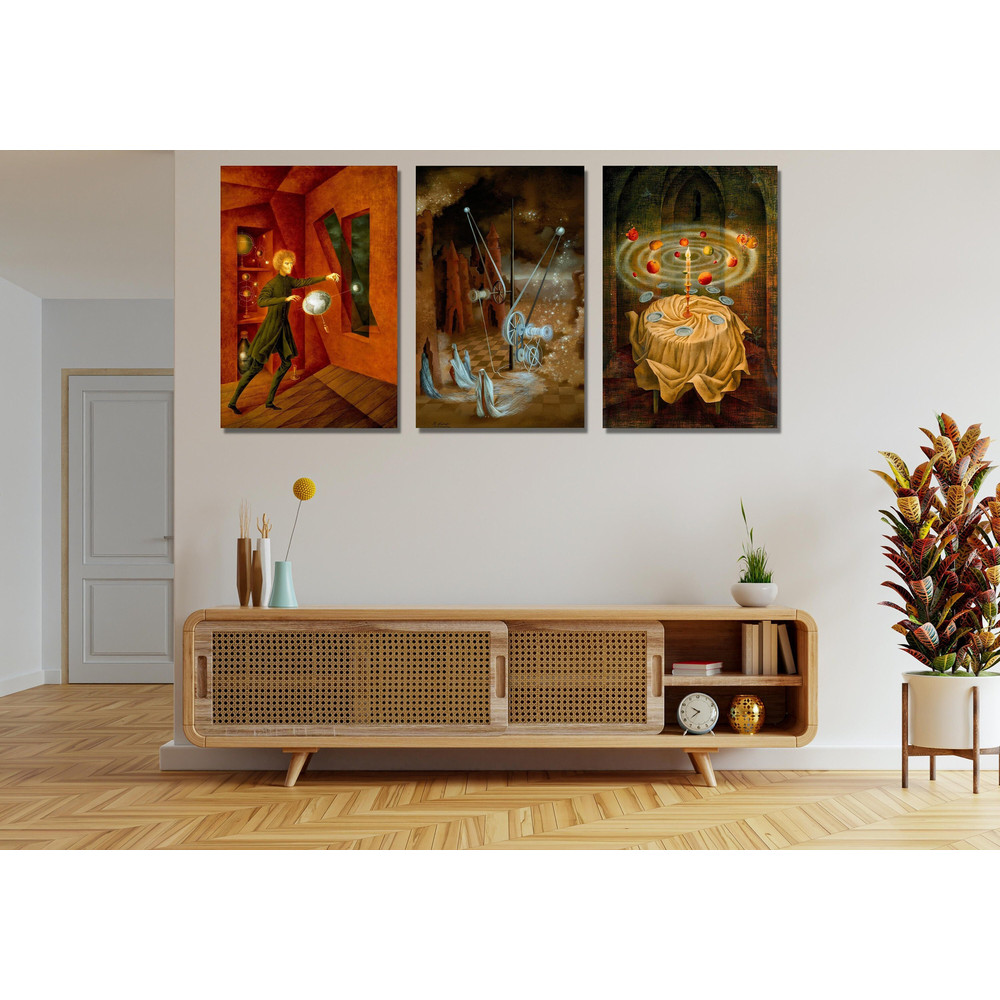 Remedios Varo Set of 3 Ready To Hang Canvas, Cat paradise by Remedios Varo Fine Art Print, Vintage Art Prints, Cat Paintings, Fantasy Art.jpg