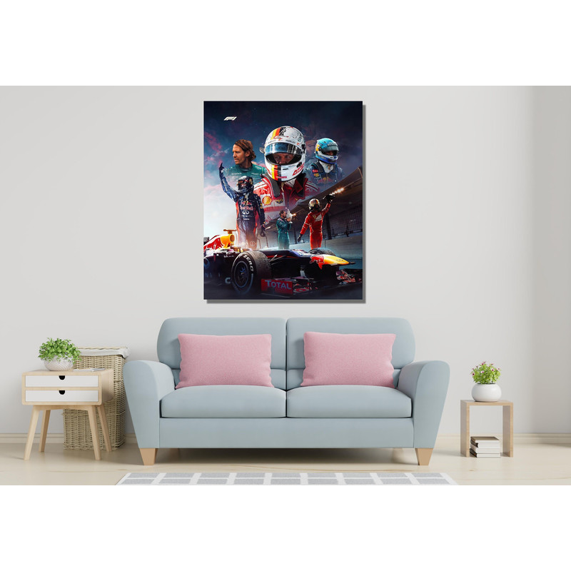 Sebastian Vettel Collage Picture Ready To Hang Canvas, Vettel Print Poster, Formula One Redbull Racing Fan Gift, F1 Inspiration Canvas Wall.jpg