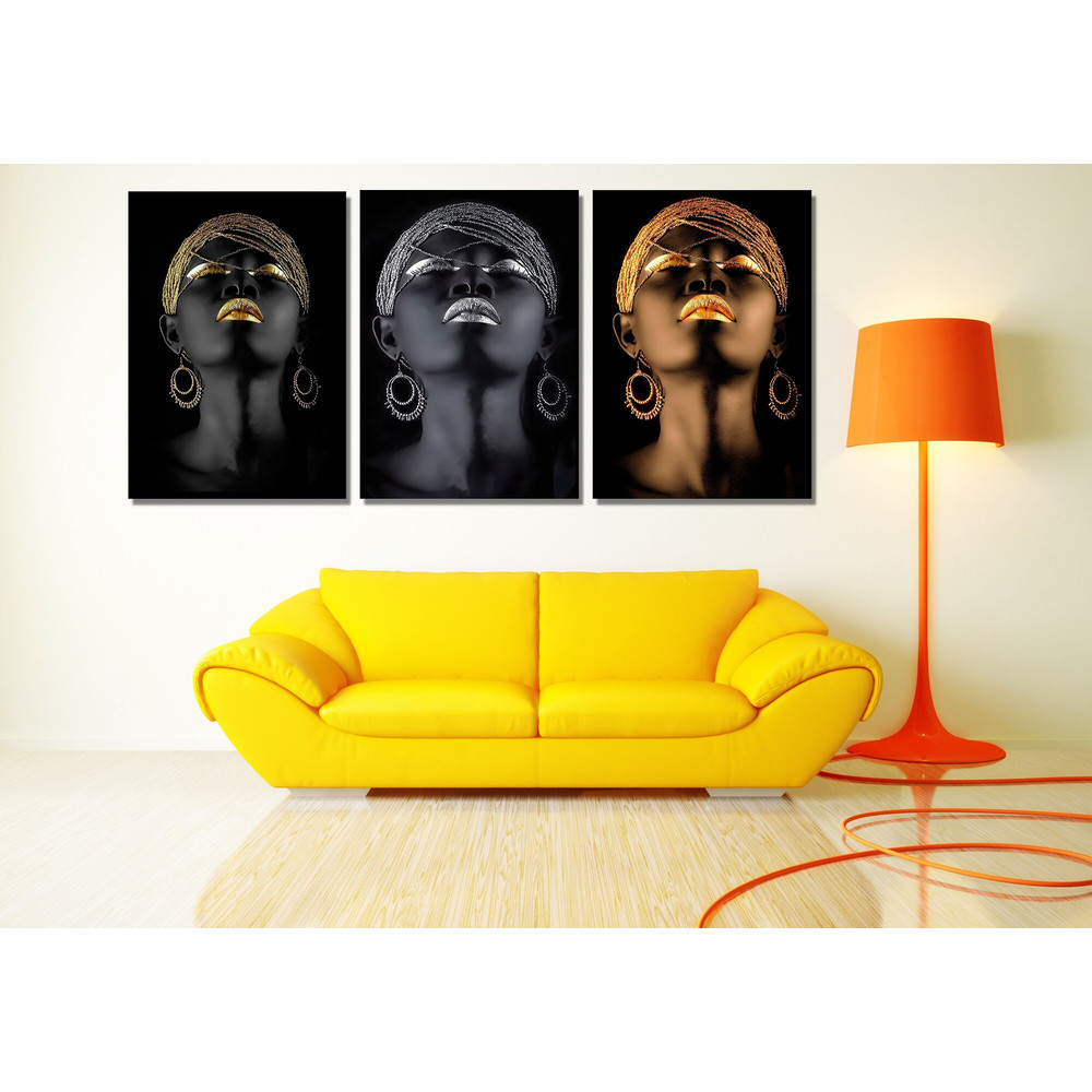 Set of 3 African Woman Ready To Hang Canvas, Gold African Canvas, Bronze African Canvas, Silver African Canvas, African American Art, Ethnic.jpg