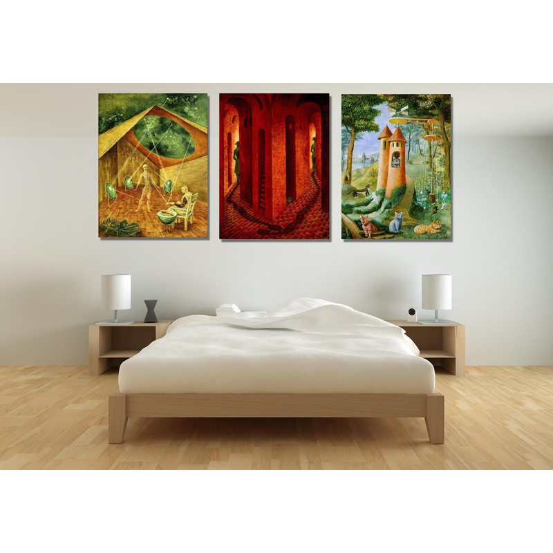 Set of 3 Remedios Varo Ready To Hang Canvas, Cat paradise by Remedios Varo Fine Art Print, Vintage Art Prints, Cat Paintings, Fantasy Art.jpg
