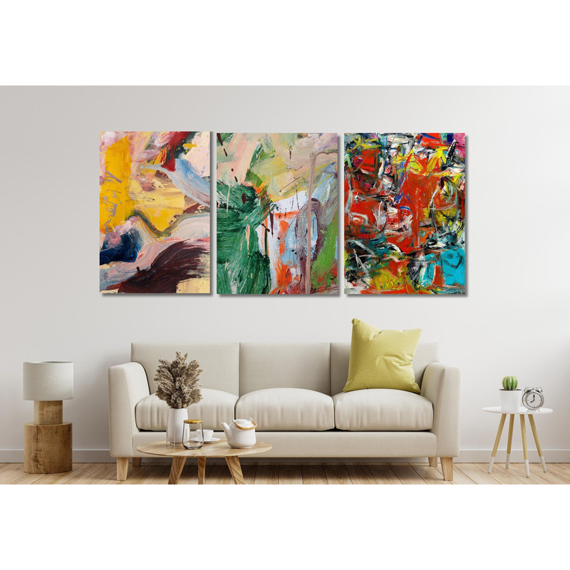 Set of 3 Willem De Kooning Ready To Hang Canvas,Oil On Canvas, Photo to Painting Poster, Fine Art Reproduction Canvas, Gift For Him Her Home.jpg